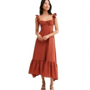 Farm Rio Rust Sweetheart Ruffle Strap High Low Maxi Dress Small